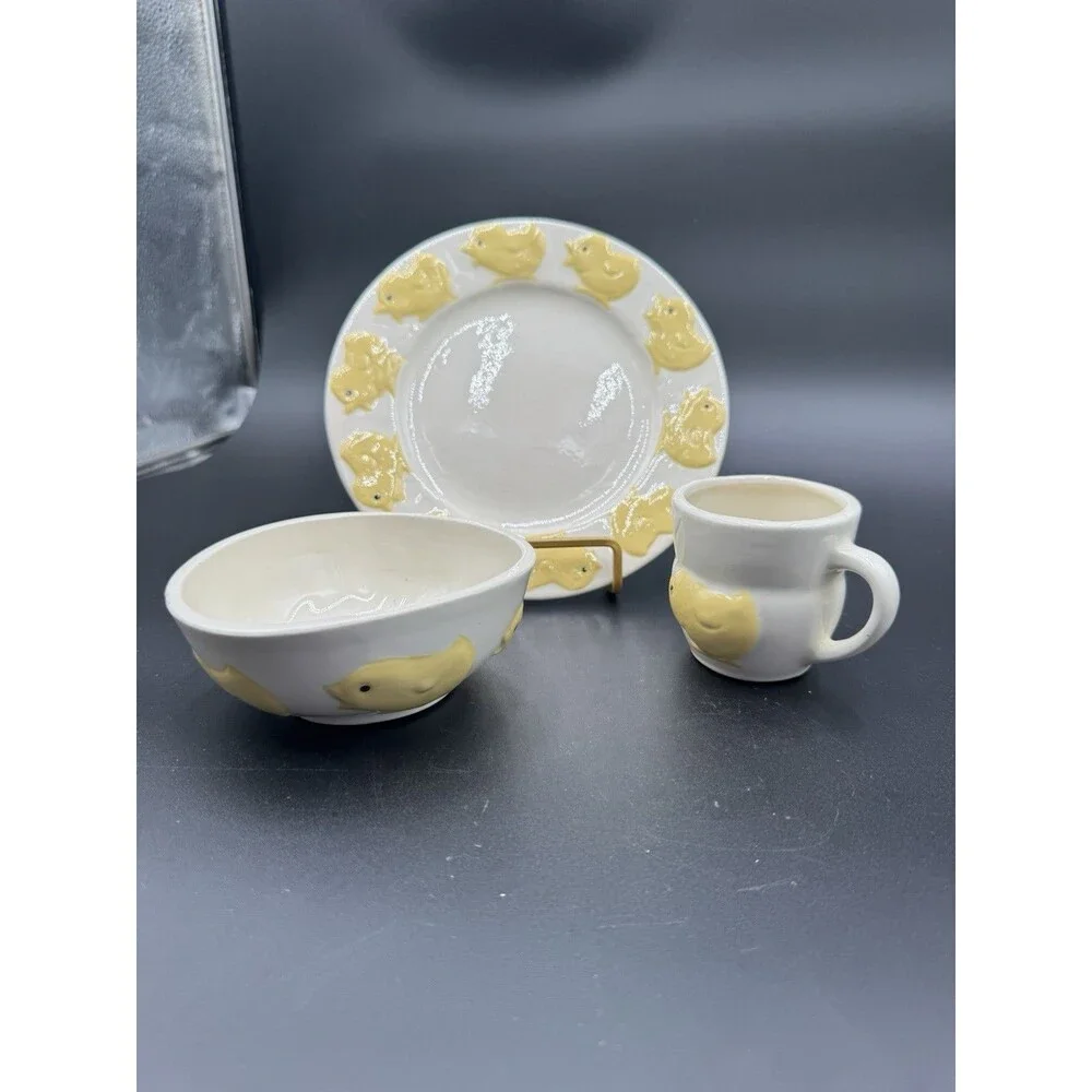 Vintage Goebel Lil Chicks Children's Eating Feeding Set Cup Plate and Bowl